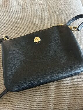 kate spade Black Pebbled Leather Triple Crossbody with Gold Spade Accent